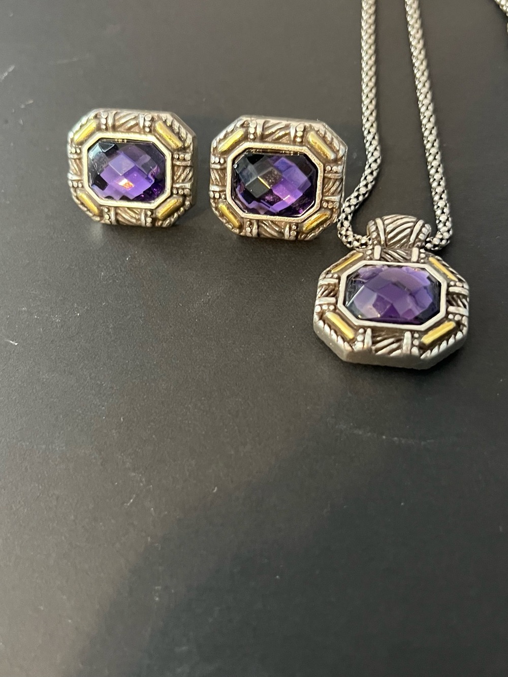 Brighton Silver-Tone Necklace and Earrings with Purple Stones